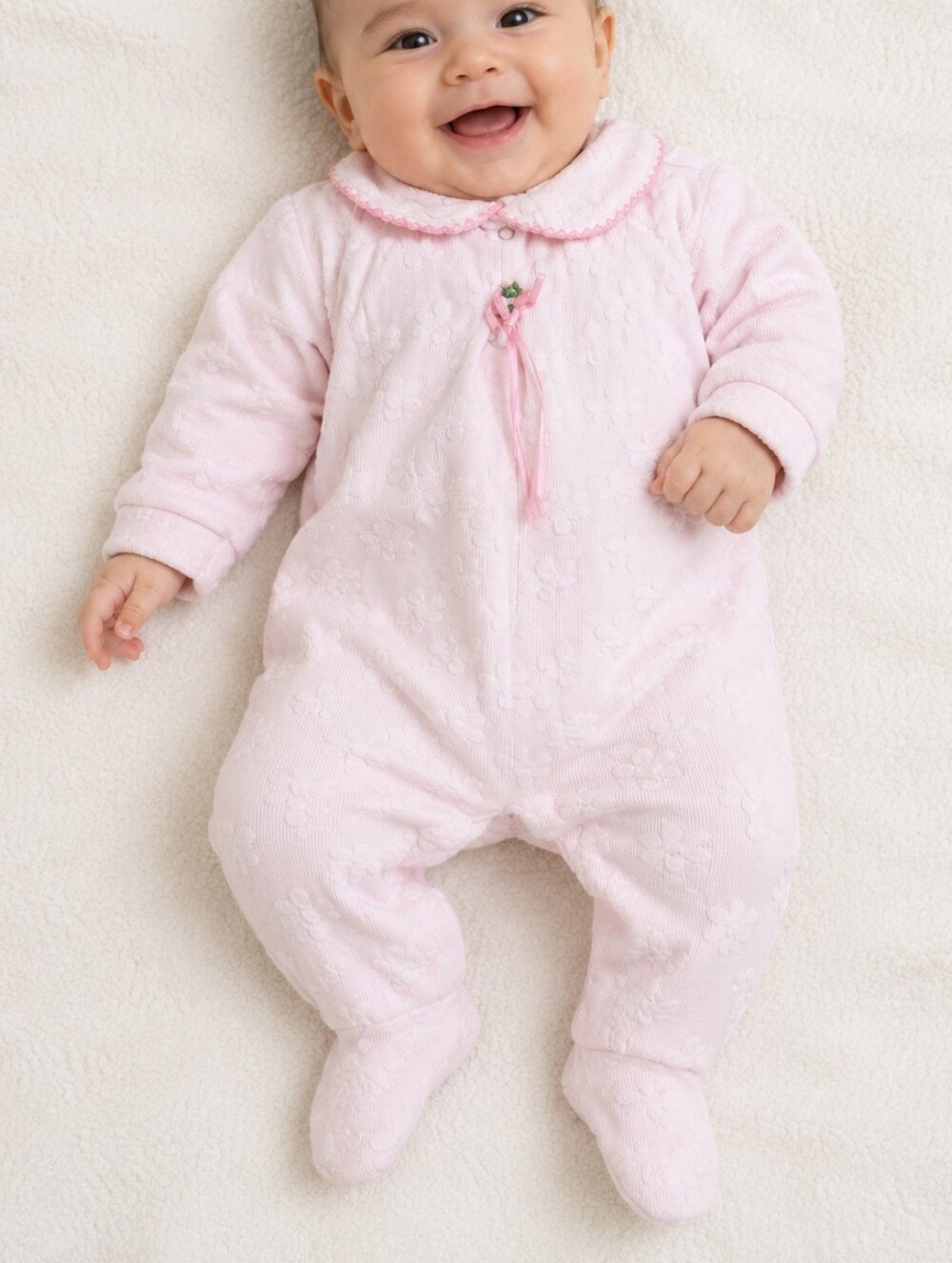 Vintage Pretty Baby Pink Floral Footed Sleeper Made in Canada